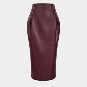 Micas Faux Leather Zipper High Waist Burgundy Skirt size small ✨
